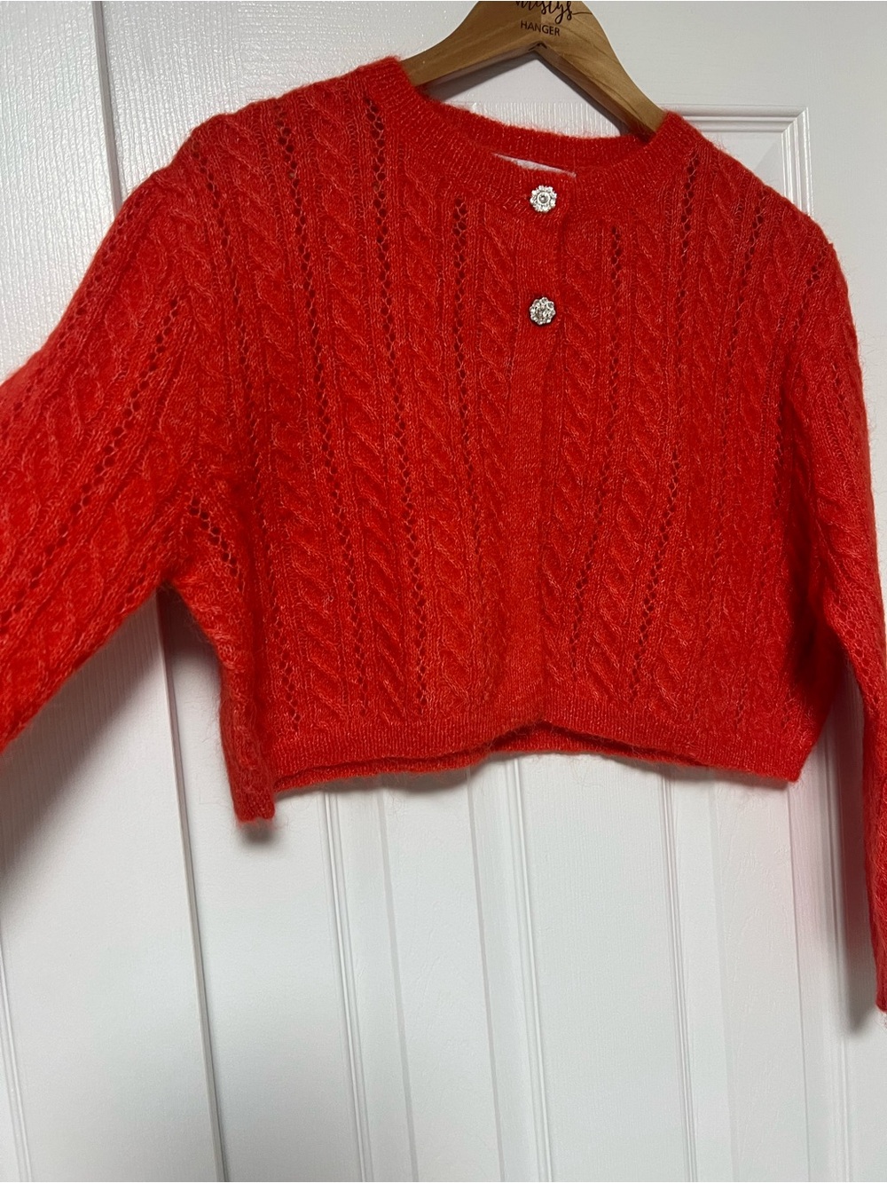 NWT Zara Red Alpaca Wool Blend Crop Cardigan Rhinestone Buttons Sz M - Picture 5 of 8